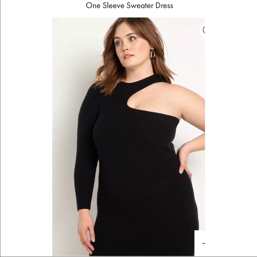 Eloquii Black One Sleeve Sweater Dress - Plus Size